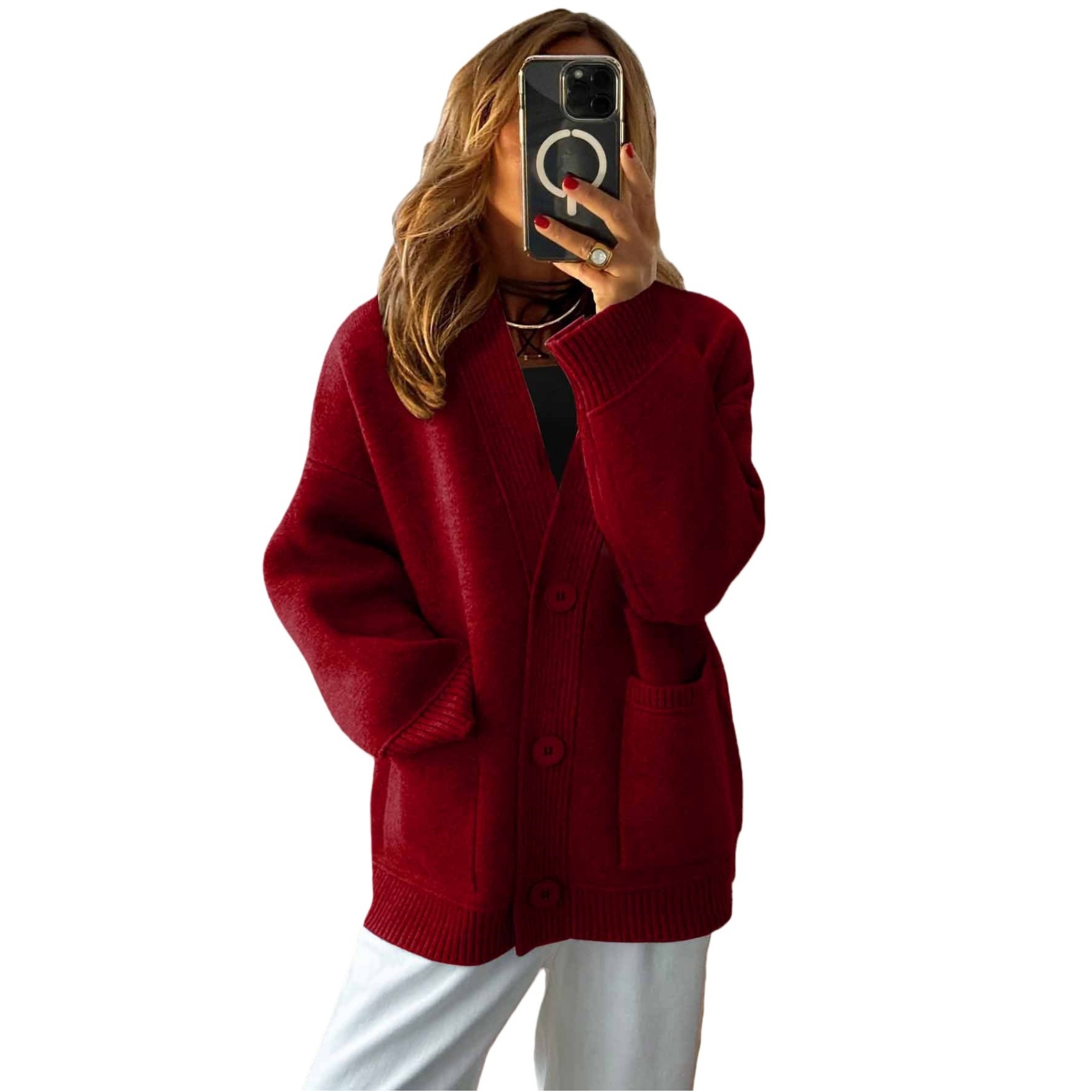 Womens Cozy Button-Up Cardigan V-Neck Knit Sweater Winter Casual Style Coat